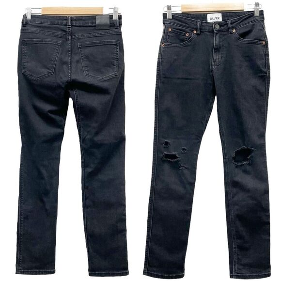 DU/ER DUER Performance Denim Straight Mid Jeans Aged Black Distressed Size 27 - Picture 13 of 13